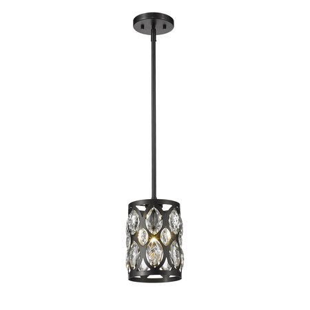 Z-Lite Dealey 1 Light Mini Pendant, Matte Black + Clear Crystal 6010MP-MB